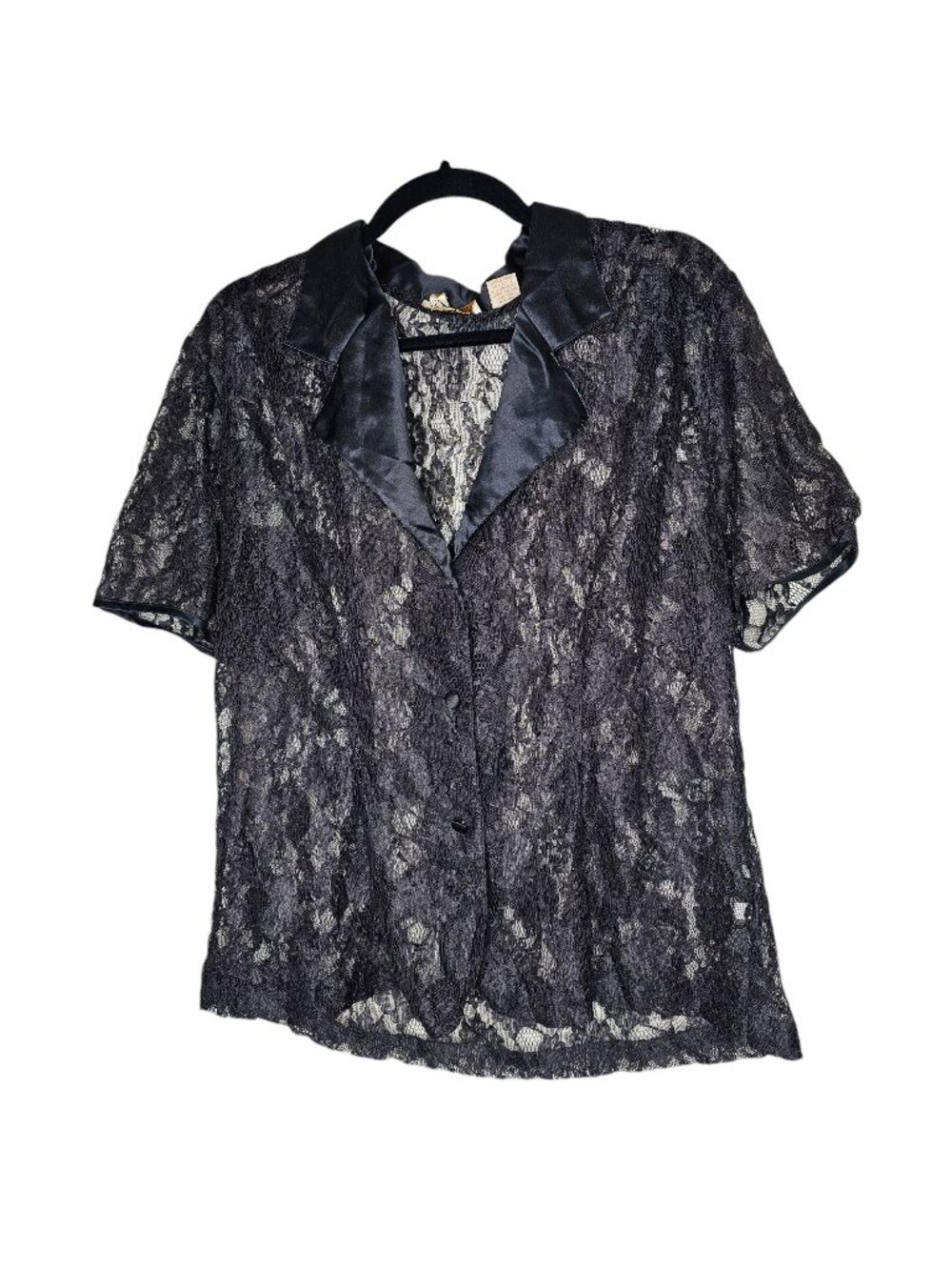 VTG Victoria's Secret L Black Top Sheer Lace Satin Whimsigoth Witchy Grunge